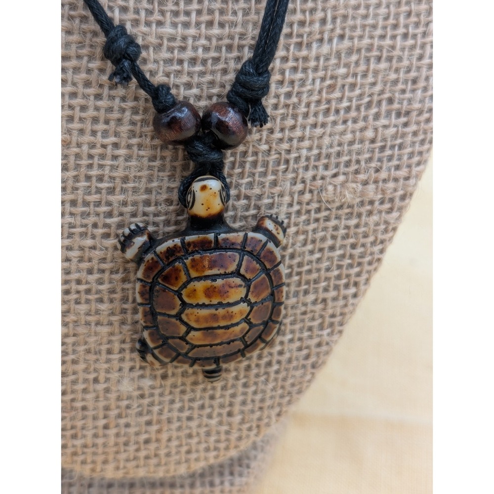Boho Sea‎ Turtle Pendant Necklace Adjustable Cord Beach Coastal Tribal Hippie...